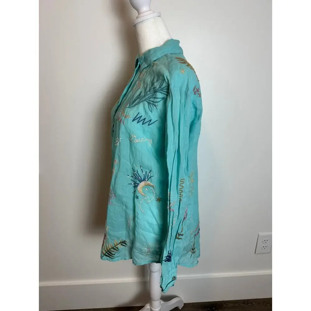 Johnny Was Embroidered Long Sleeve Button Down Shirt - Picture 6 of 13